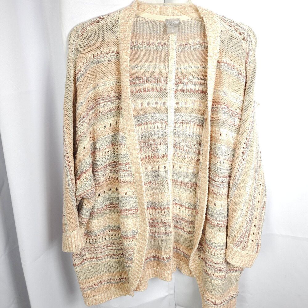 Chico's‎ Striped Mixed-Yarn Cocoon Cardigan Sweater Womens 3 XL Open Front